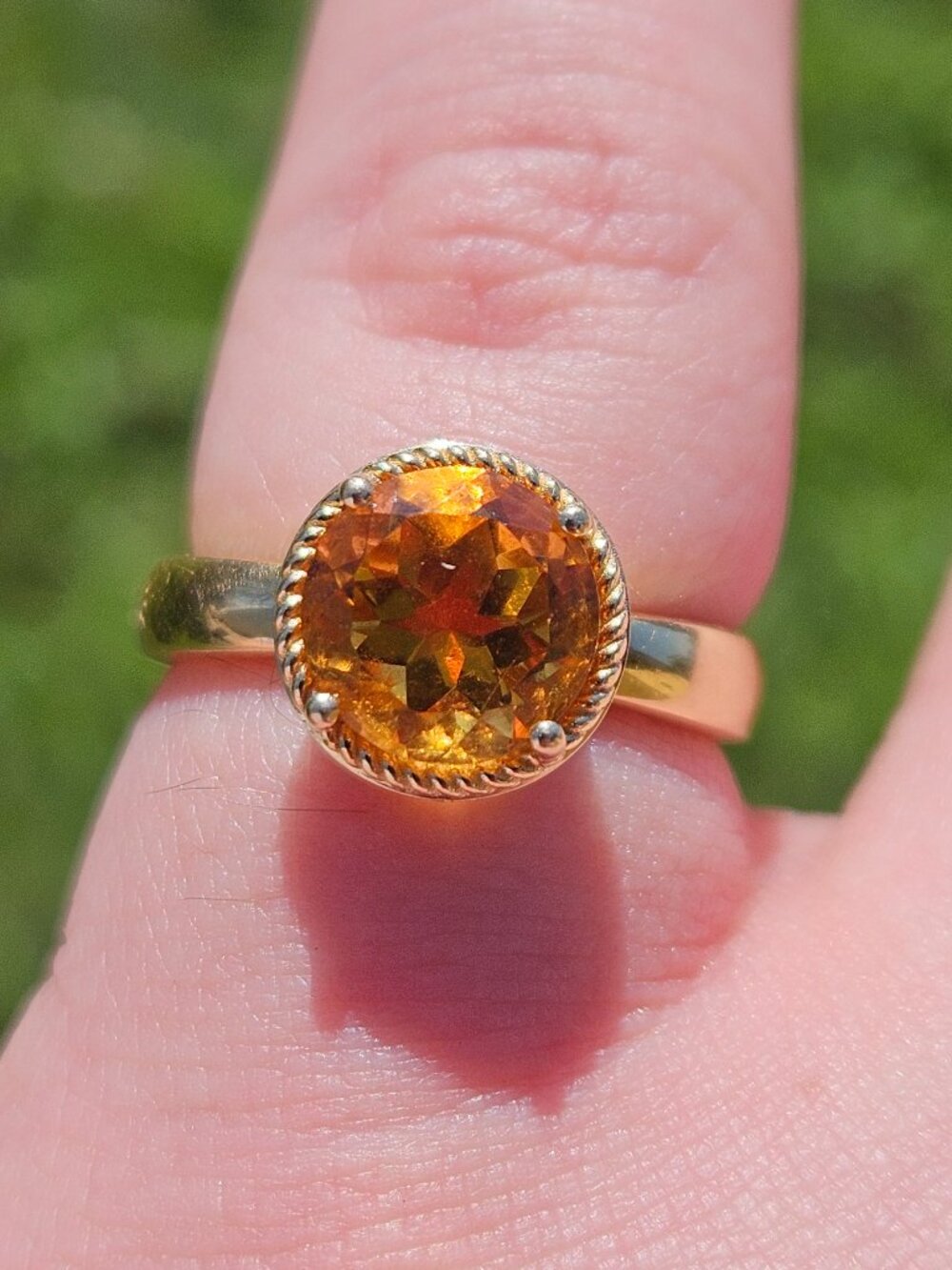 14K Yellow Gold Orange Citrine Beaded Halo Cocktail Ring Size 6